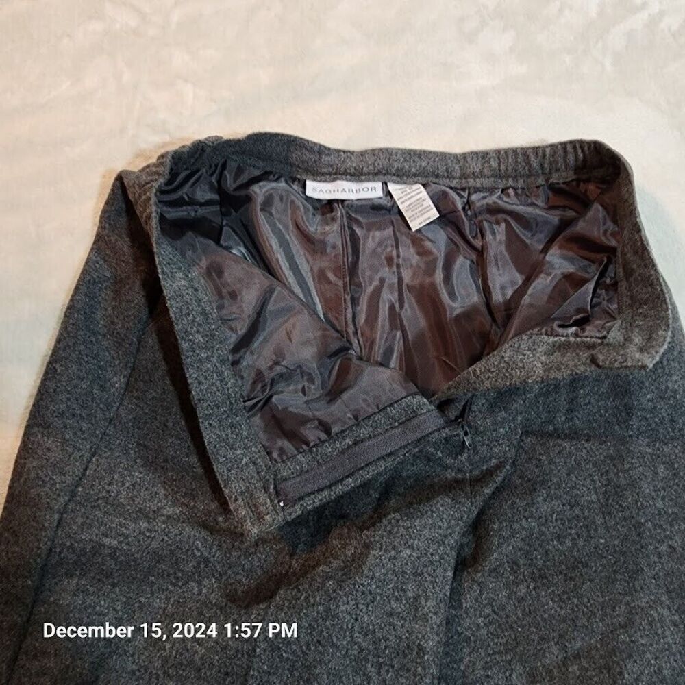 Sag Harbor Women Size 12 Grey Wool Blend Trousers Pants with Elastic Waist Sides - Picture 5 of 10